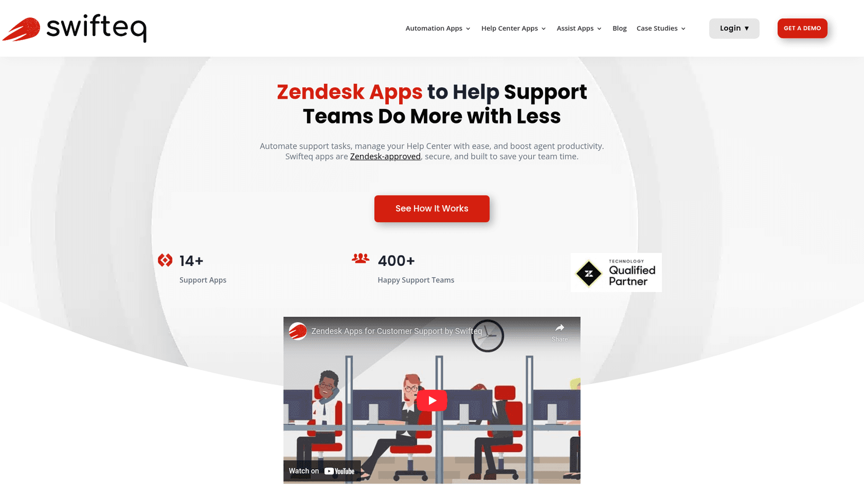 A screenshot of Swifteq's landing page.