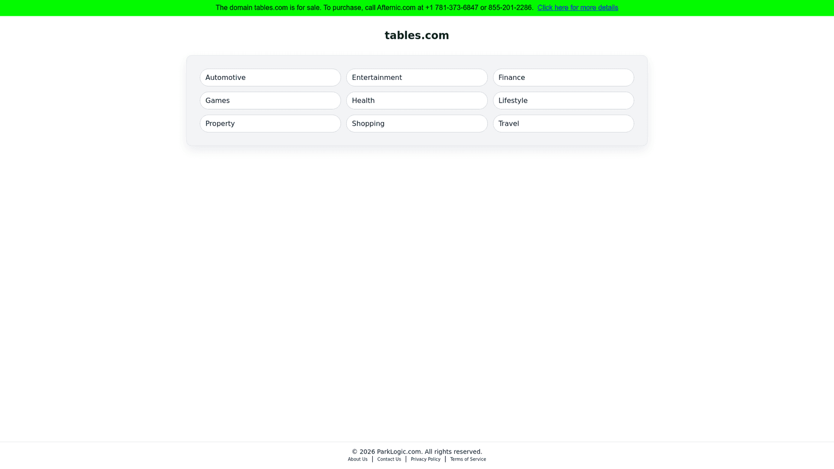 A screenshot of Tables's landing page.