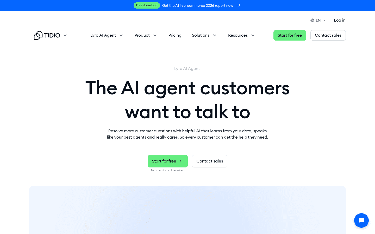 Tidio Lyro AI agent page with conversation interface
