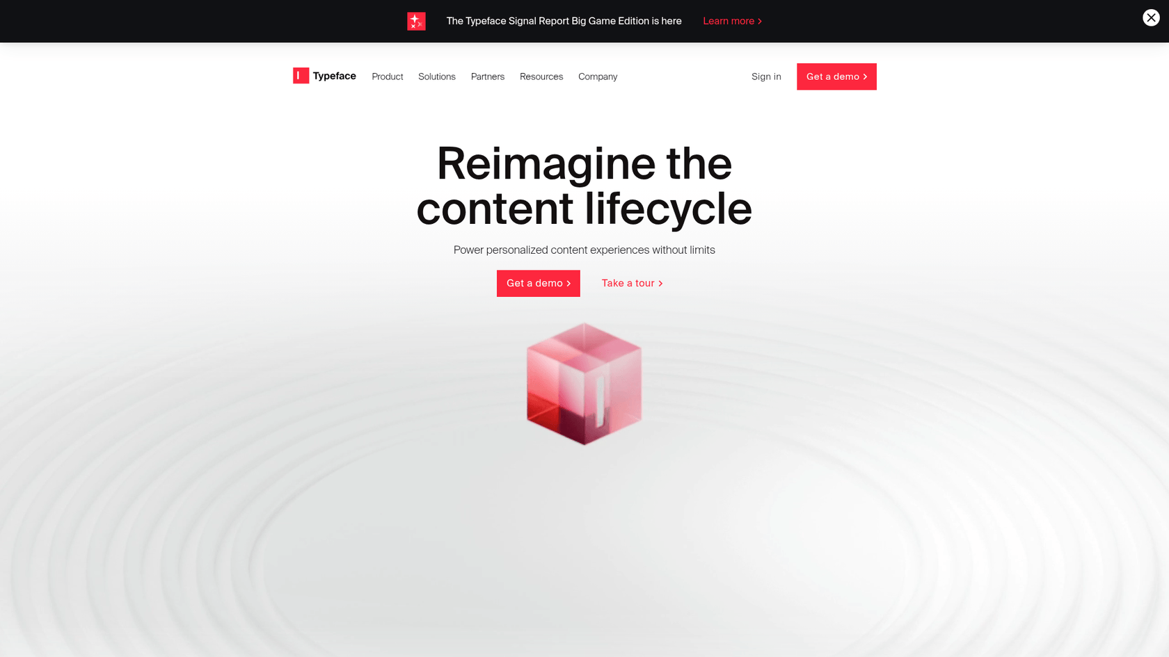 ブランドボイス学習機能を備えたTypeface AIブログライターのランディングページのスクリーンショット。