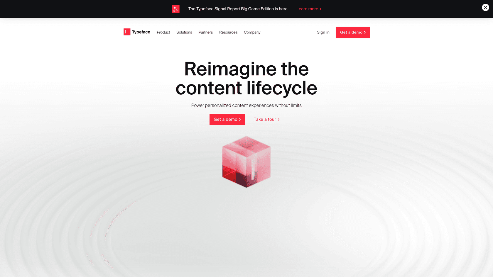 A screenshot of the landing page for the Typeface AI blog writer with brand voice training.