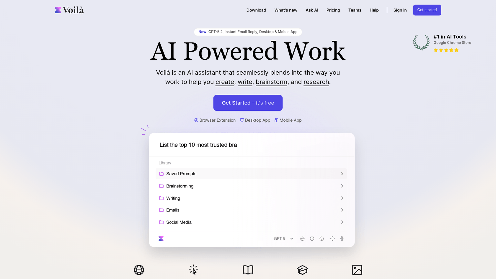 Capture d'écran du générateur de texte Voilà AI, un assistant qui fonctionne au sein de votre navigateur.