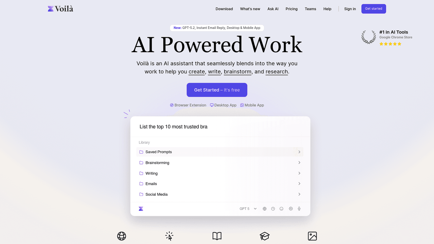 Capture d'écran du générateur de texte Voilà AI, un assistant qui fonctionne au sein de votre navigateur.