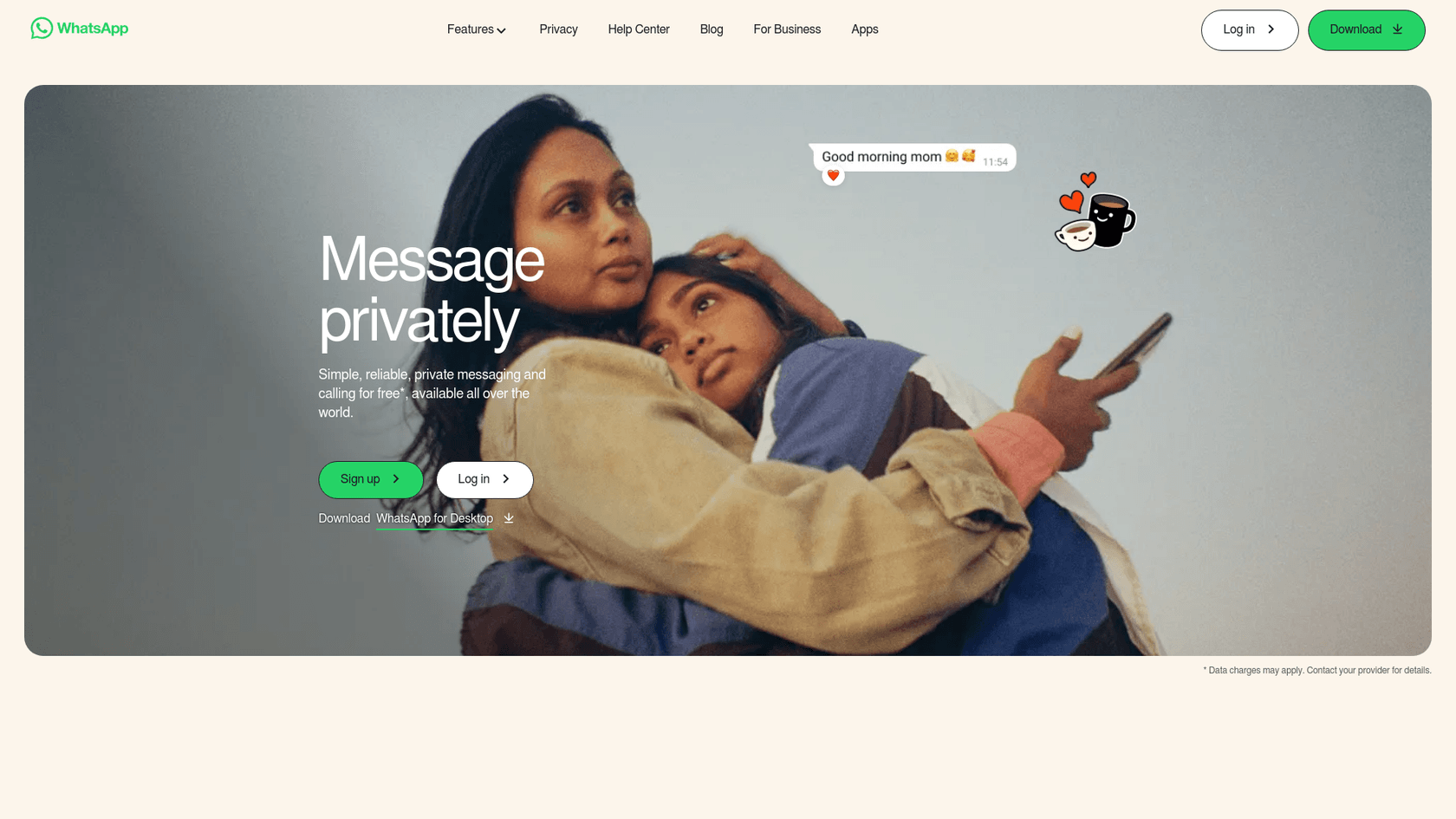 WhatsApp Business API landing page for enterprise messaging.