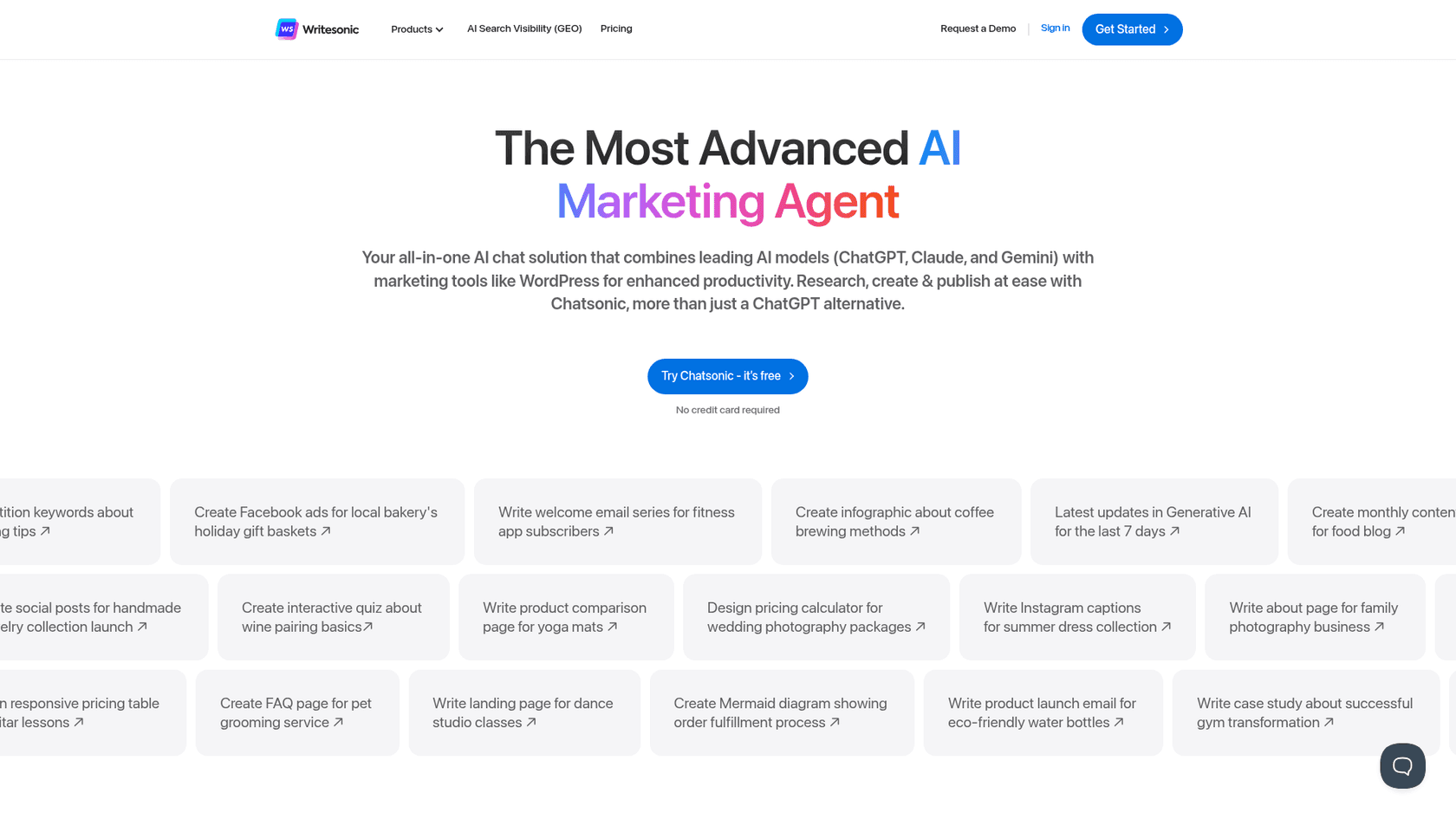 The official landing page for Writesonic Chatsonic, an AI chat assistant.
