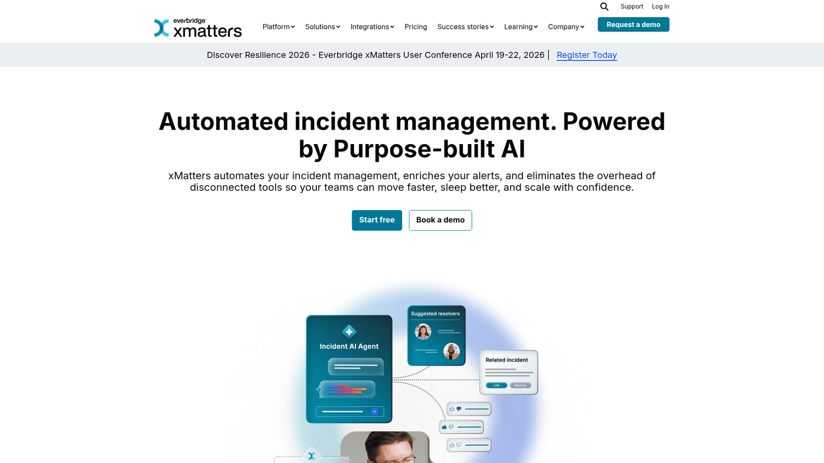 xMatters landing page showing incident management platform