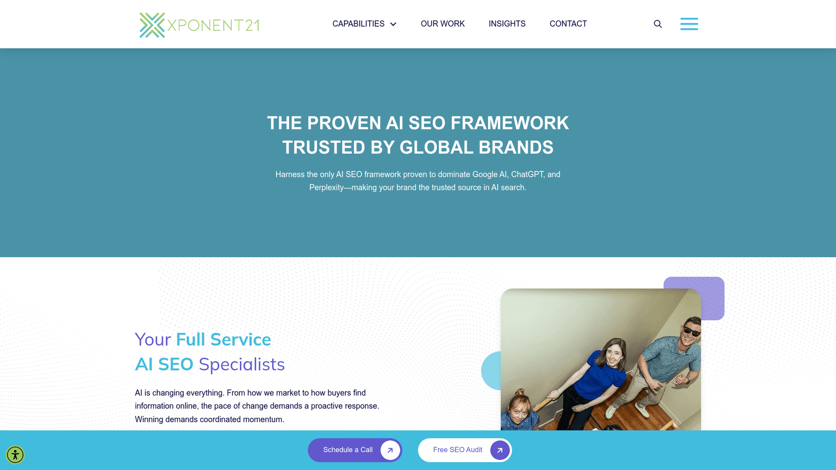 Ein Screenshot der Landingpage von Xponent21, einem führenden KI-SEO-Unternehmen.