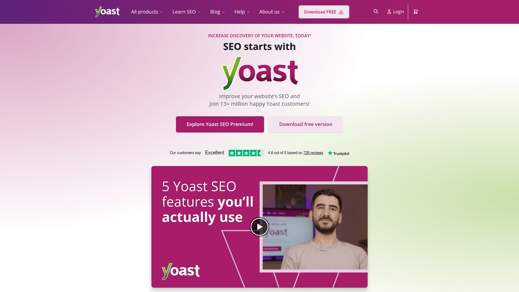 A screenshot of the official Yoast SEO AI plugin website landing page.