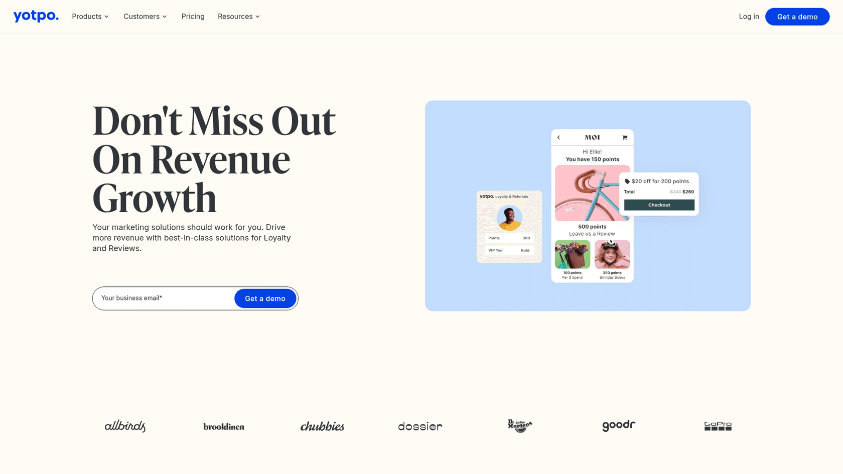 Yotpo Landingpage, die Bewertungen und Treueplattform zeigt