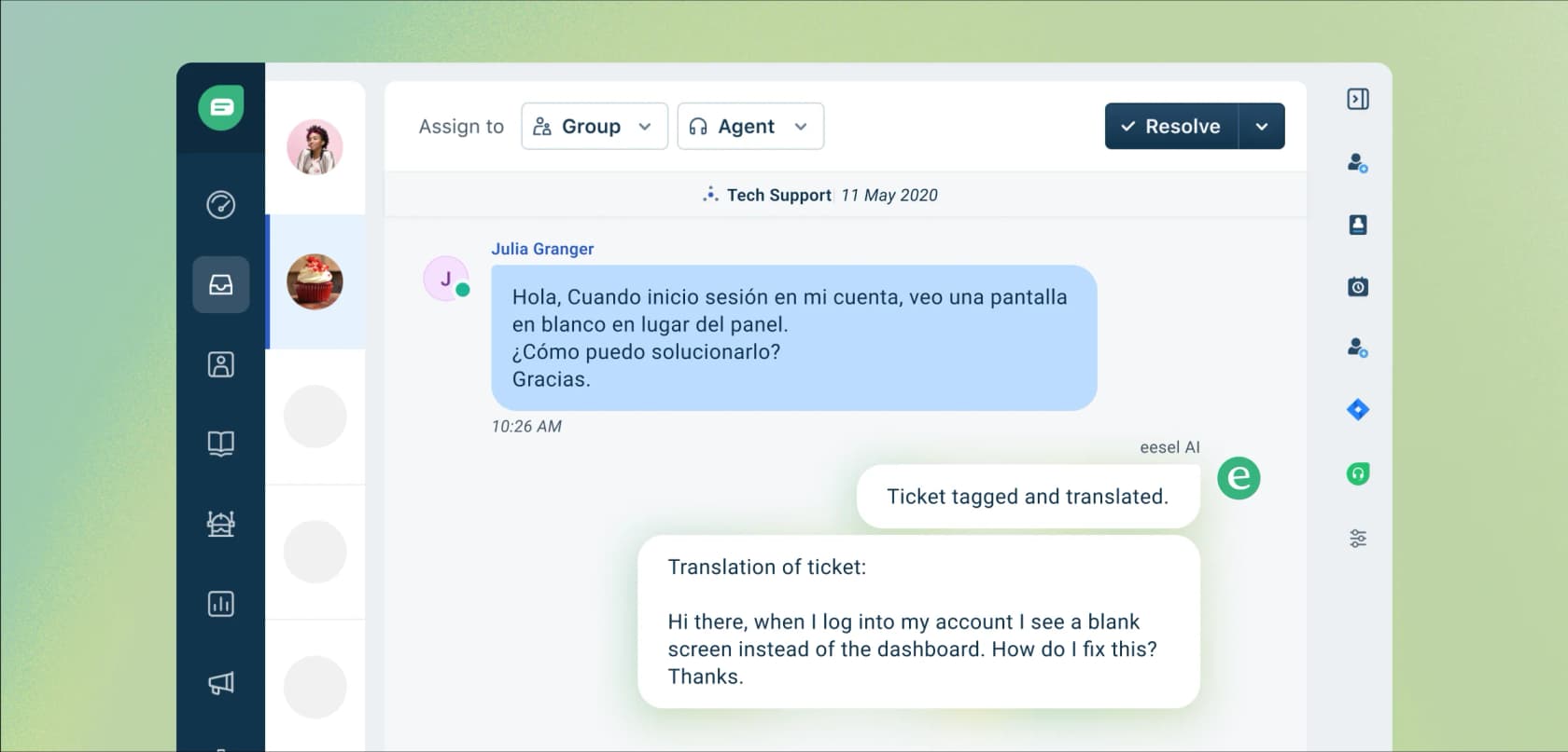 Herramienta de triaje de IA que etiqueta y enruta automáticamente los tickets a la persona o departamento adecuado.