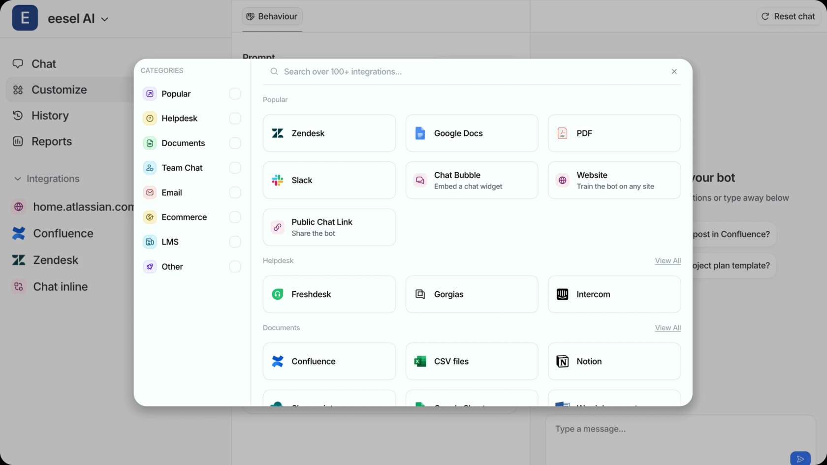 eesel AI knowledge base integration with connected sources