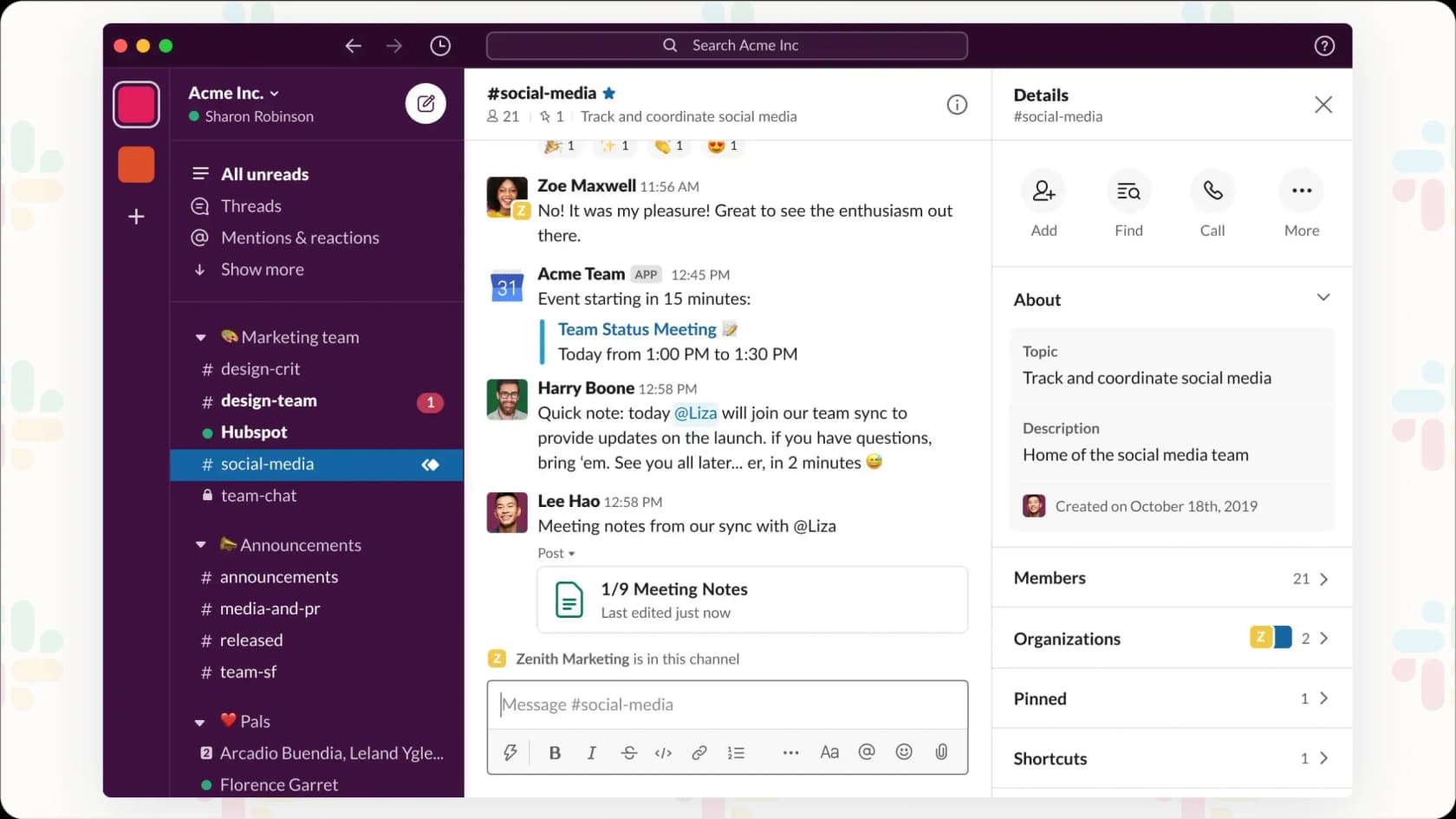 Slack's workspace.