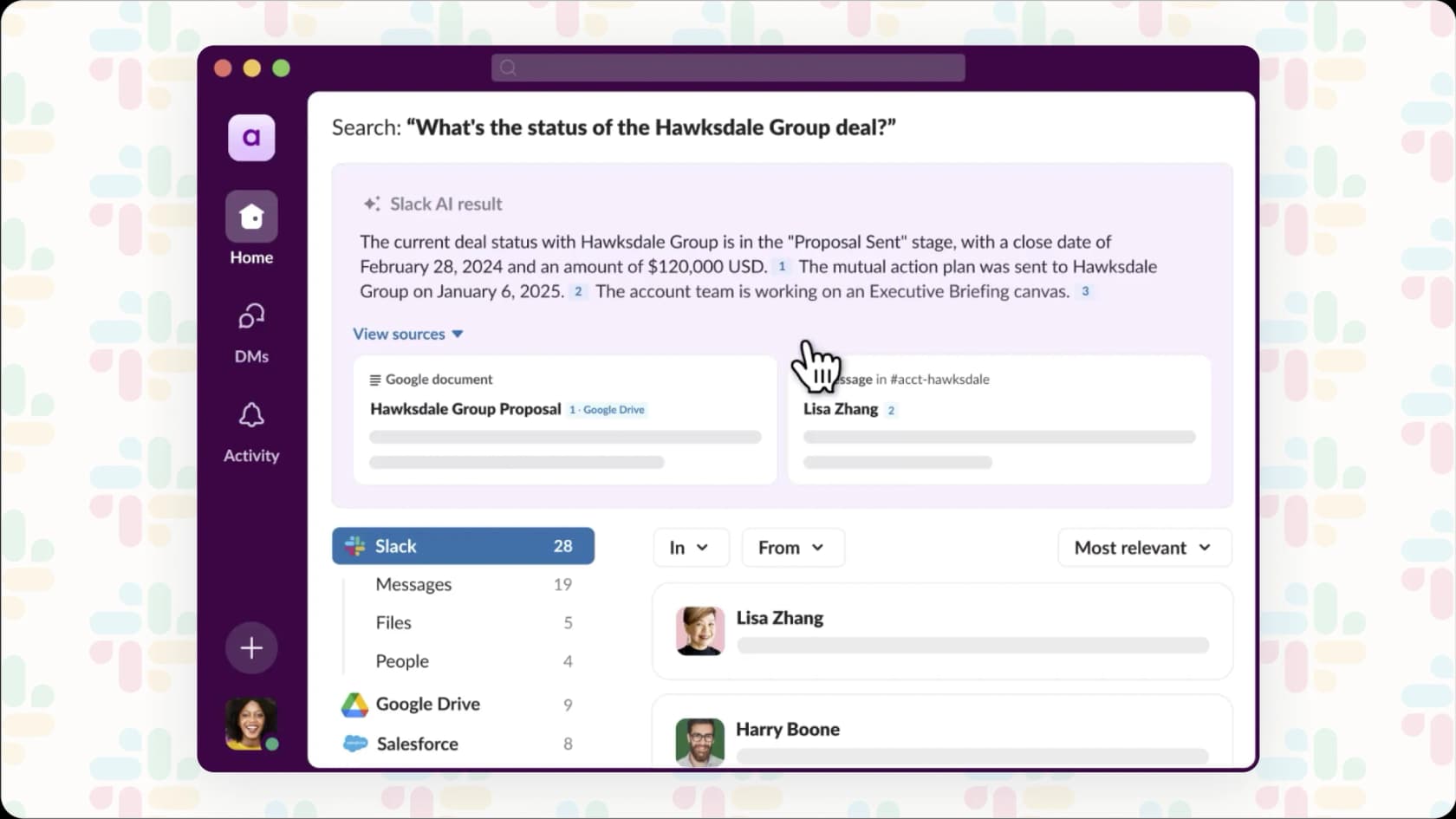 Schnellere und natürlichere Suche mit Slack AI.