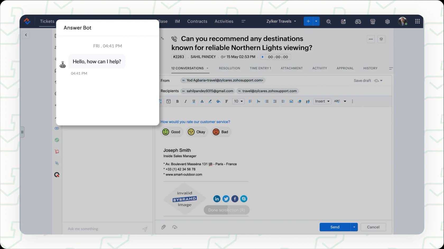Zoho Desk's answer bot feature.