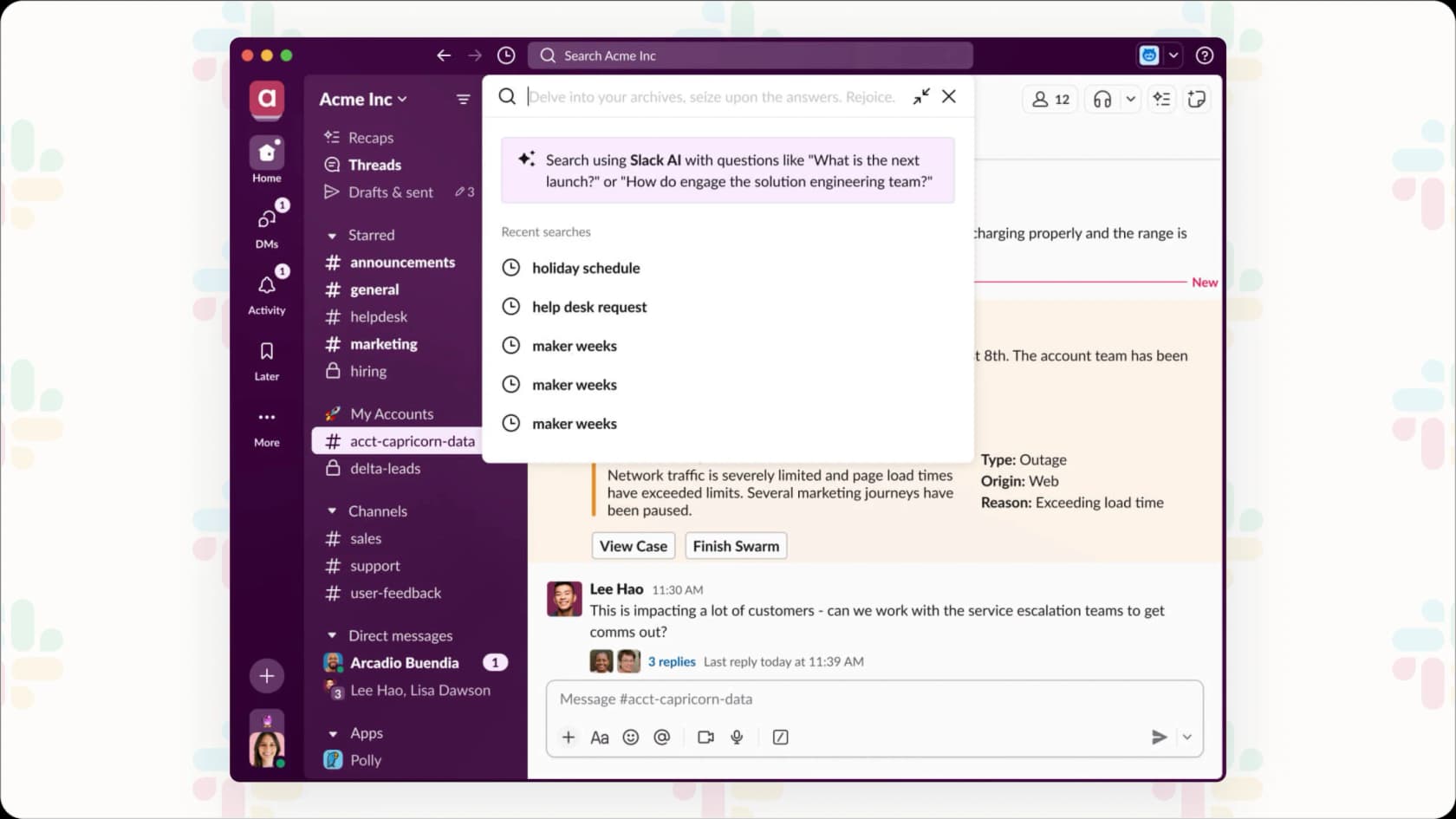 Slack AI search with natural language processing.