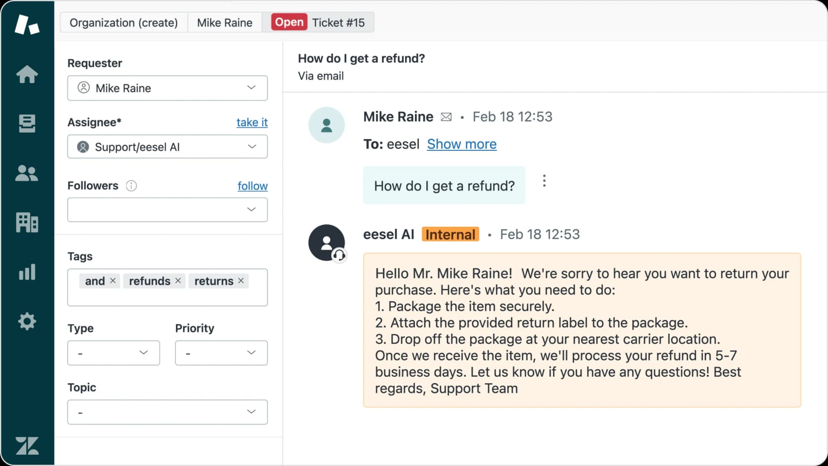 eesel AI triage tools for intelligent ticket routing