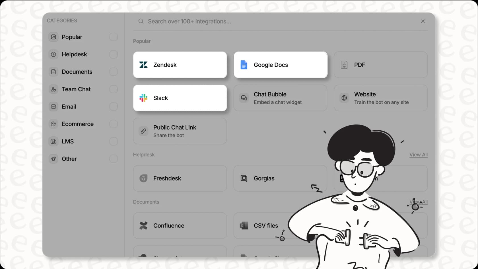 eesel AI Dashboard mit verbundenen Integrationen und Datenquellen