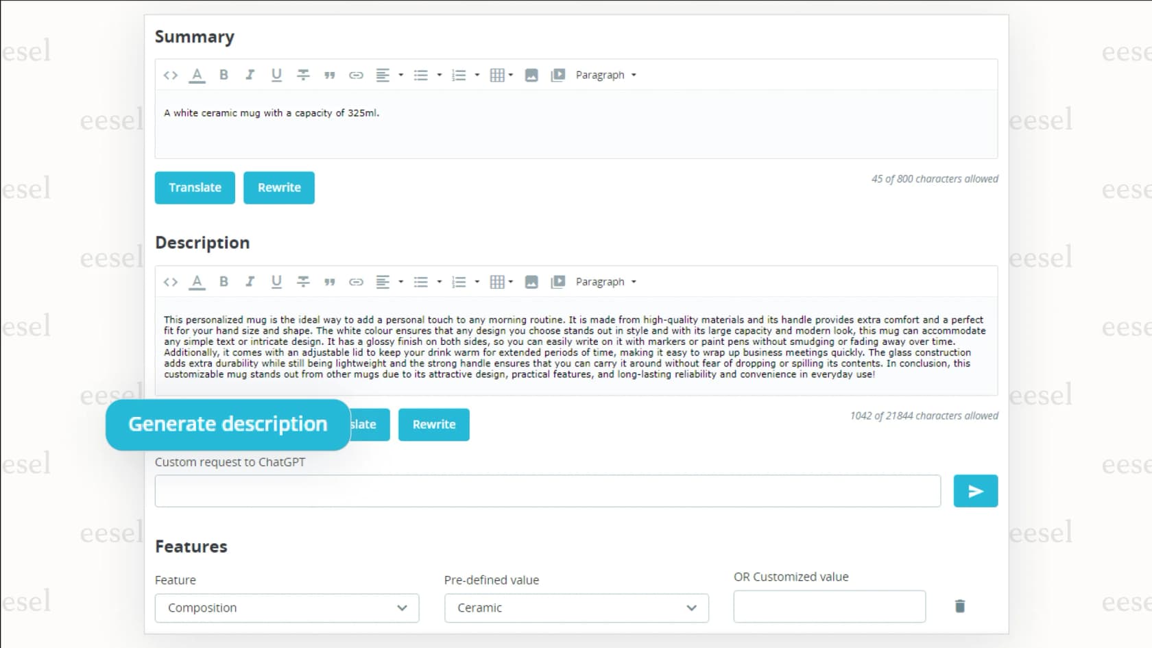 Erstellen von Produktbeschreibungen mit einem PrestaShop AI-Tool.