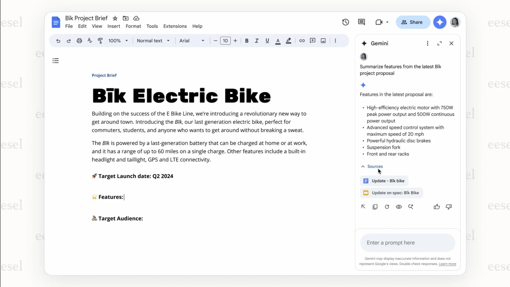 Ein Screenshot eines langen Dokuments, das von der nativen Google Drive AI-Funktion in wichtige Punkte zusammengefasst wird.