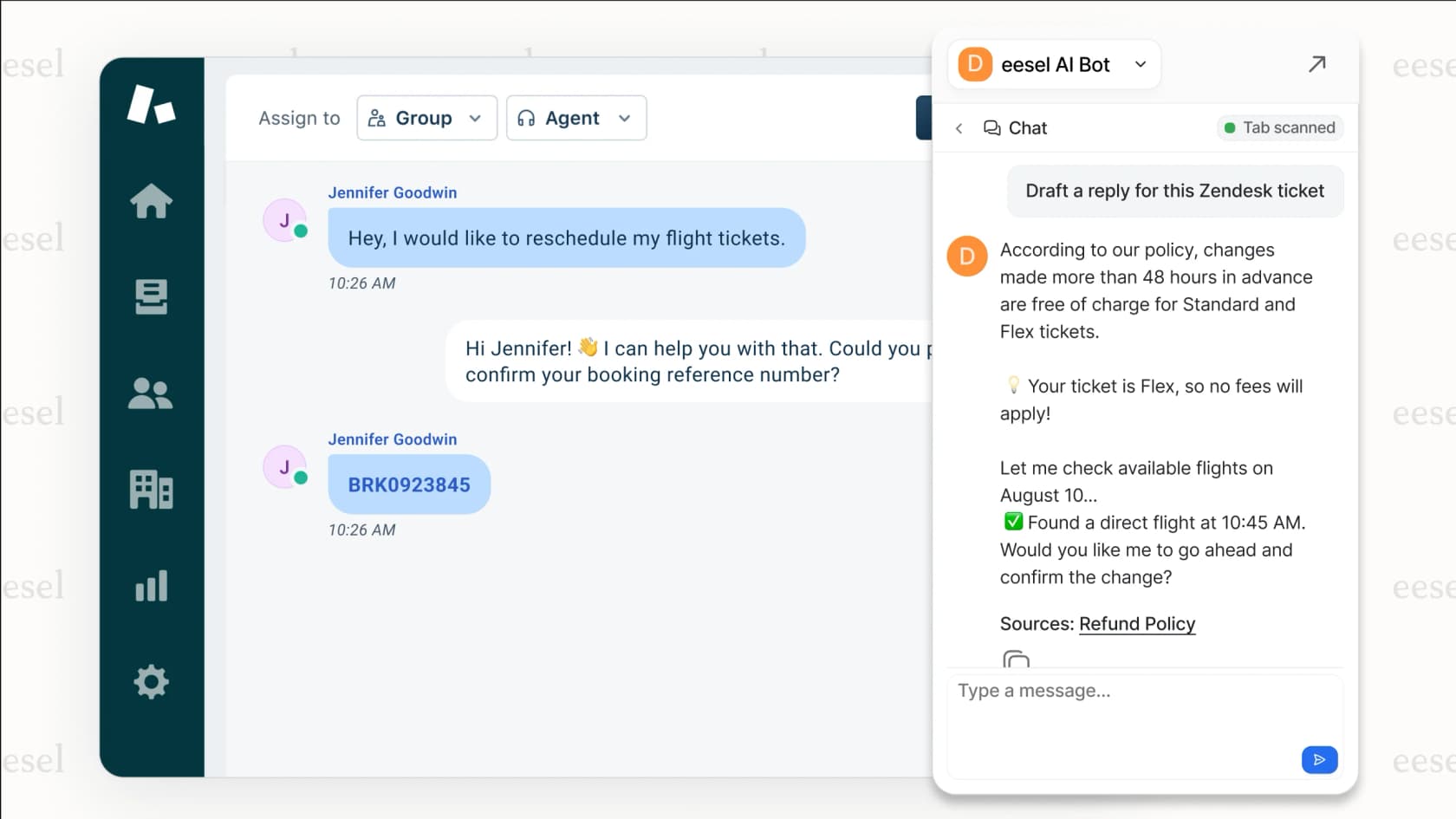 eesel AI Co-Pilot im Kundensupport.