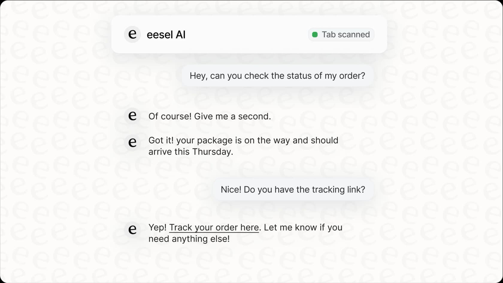 eesel KI-Agent in einem Kundensupport-Chat, der agentisches Verhalten demonstriert.