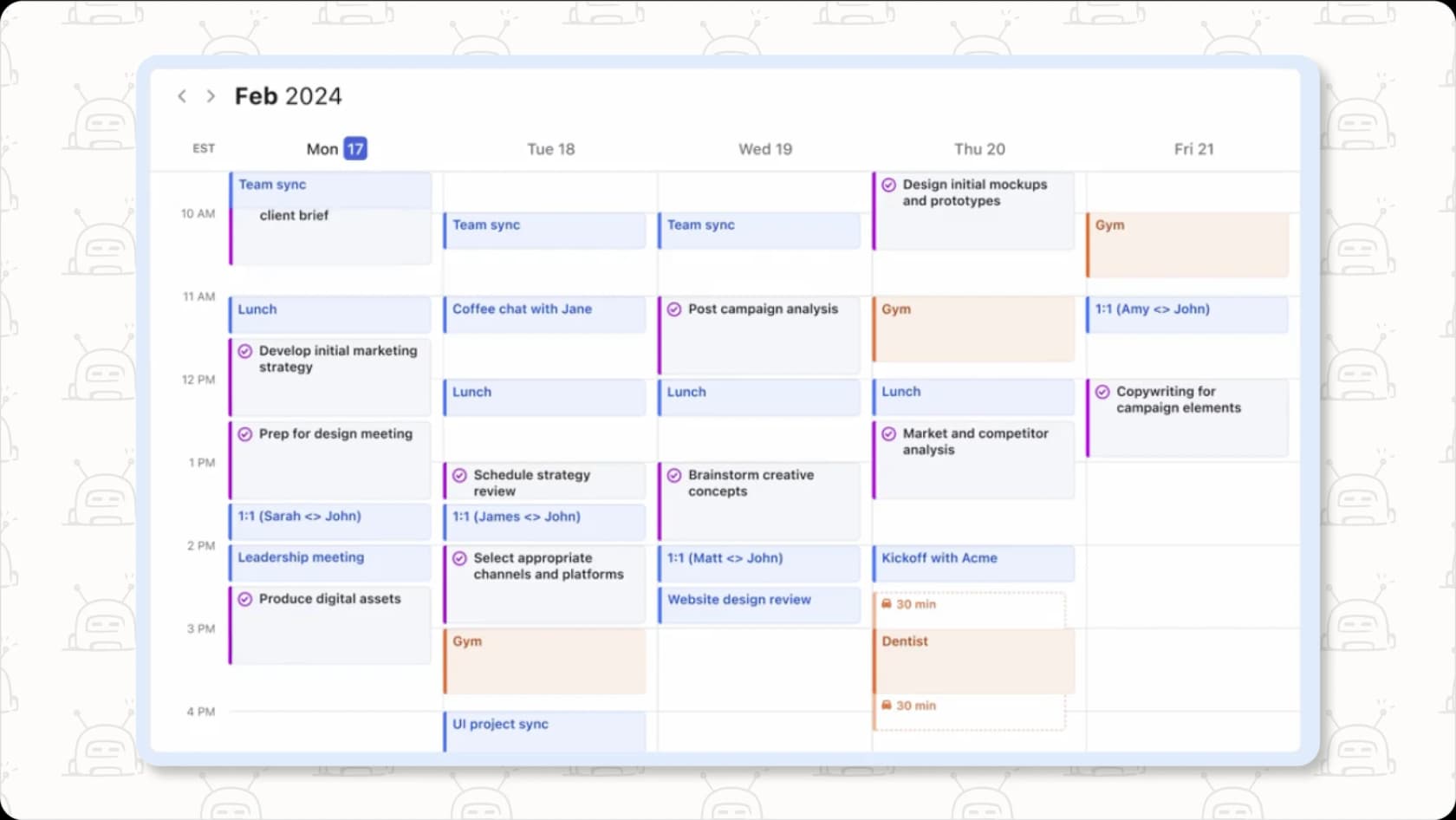 Motion interface with AI-powered calendar scheduling and task management.