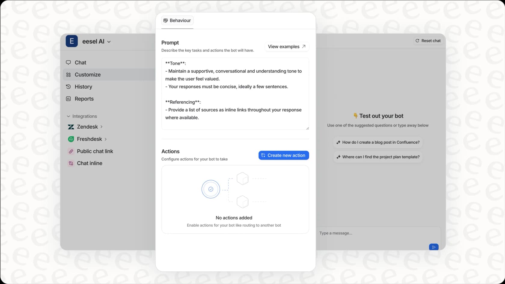 eesel AI interface for customizing conversational responses and tone