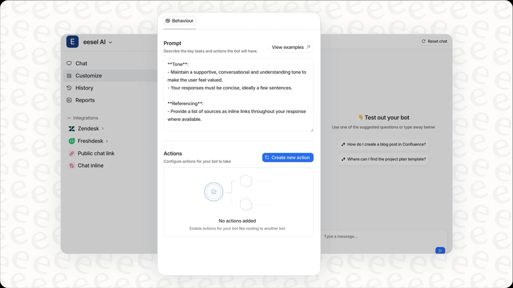 eesel AI agent and workflow customization options.