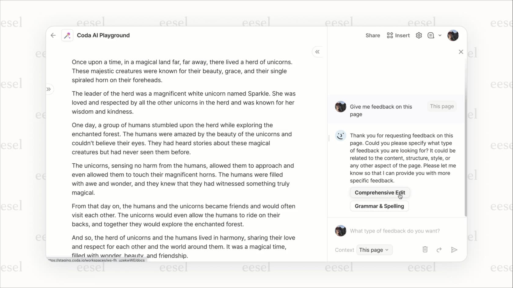 Getting insights from a document with Coda AI Chat.