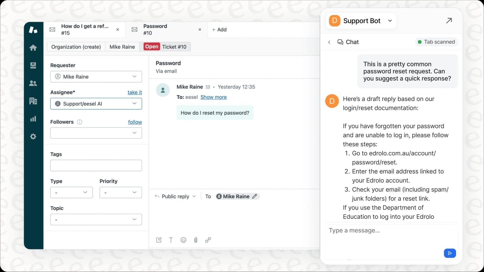 eesel AI Copilot browser extension for human agents.