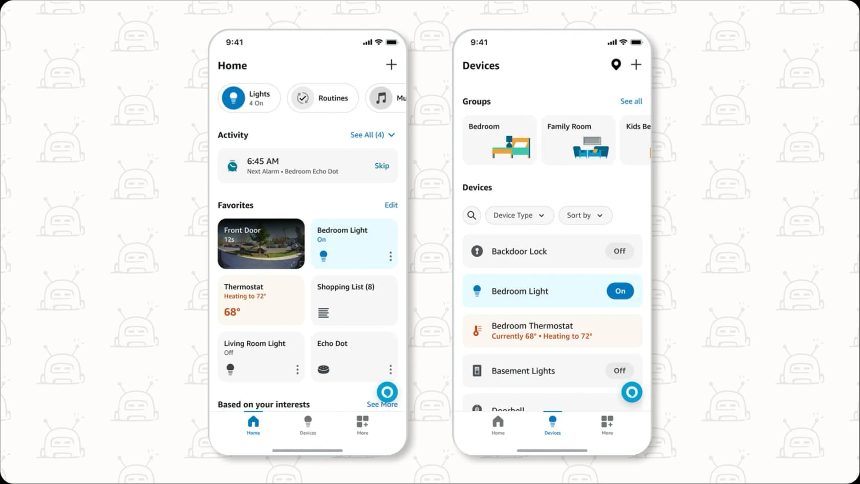 Amazon Alexa app interface controlling smart home devices.