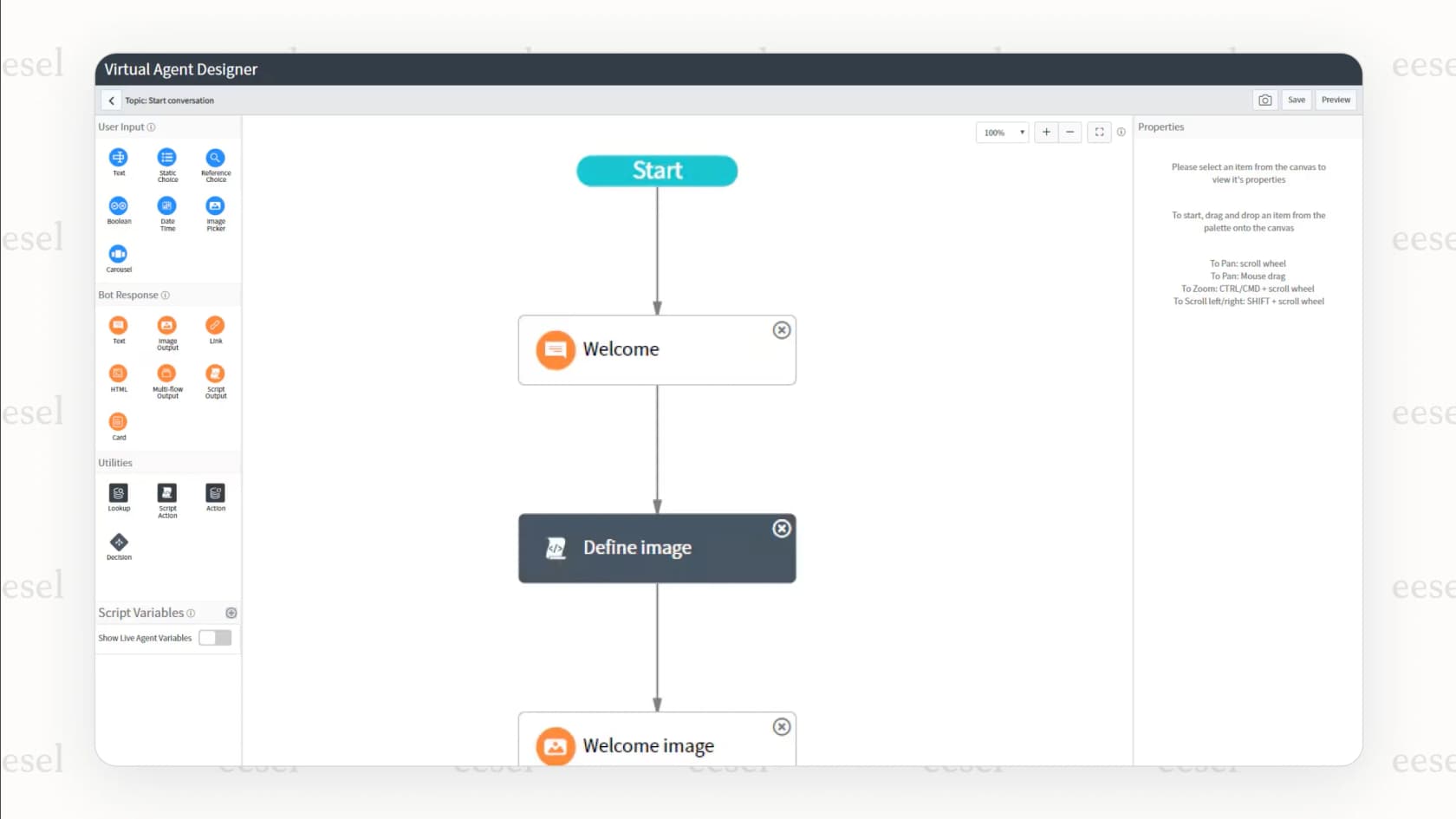The conversation builder provides a real-time chat test window with logs to help with ServiceNow AI Agent Studio Debugging.