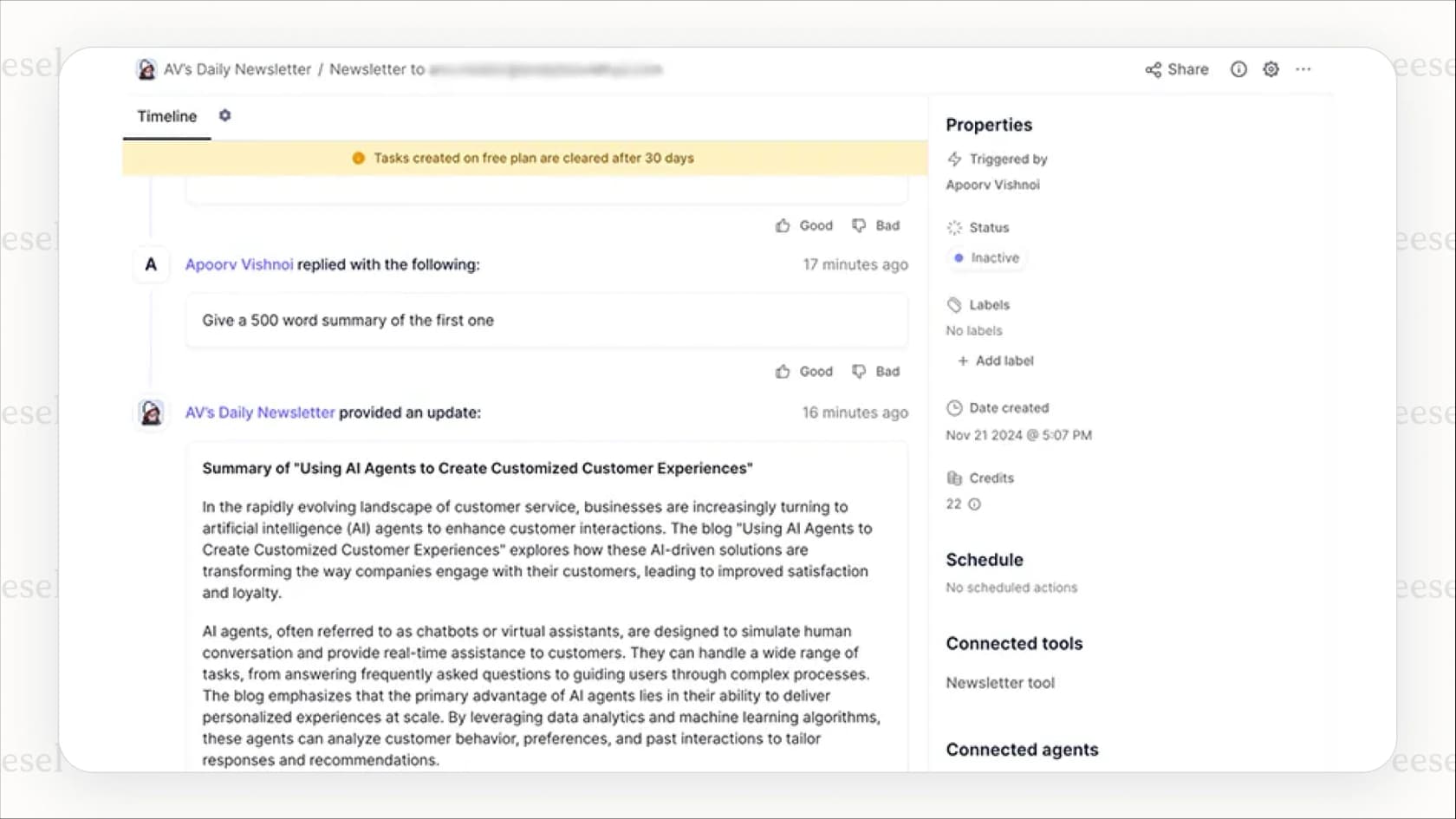 Screenshot of the Relevance AI agent builder, illustrating the features covered by the Relevance AI pricing plans.