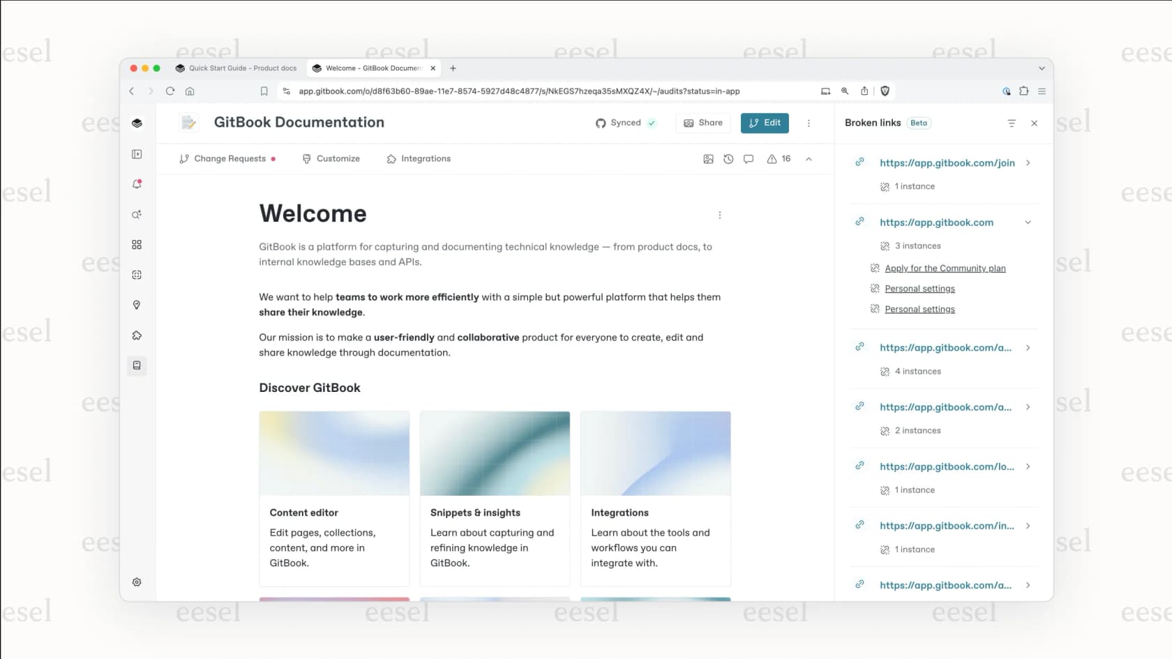 An example of a public-facing documentation website built with GitBook, which is being discussed in this GitBook review.
