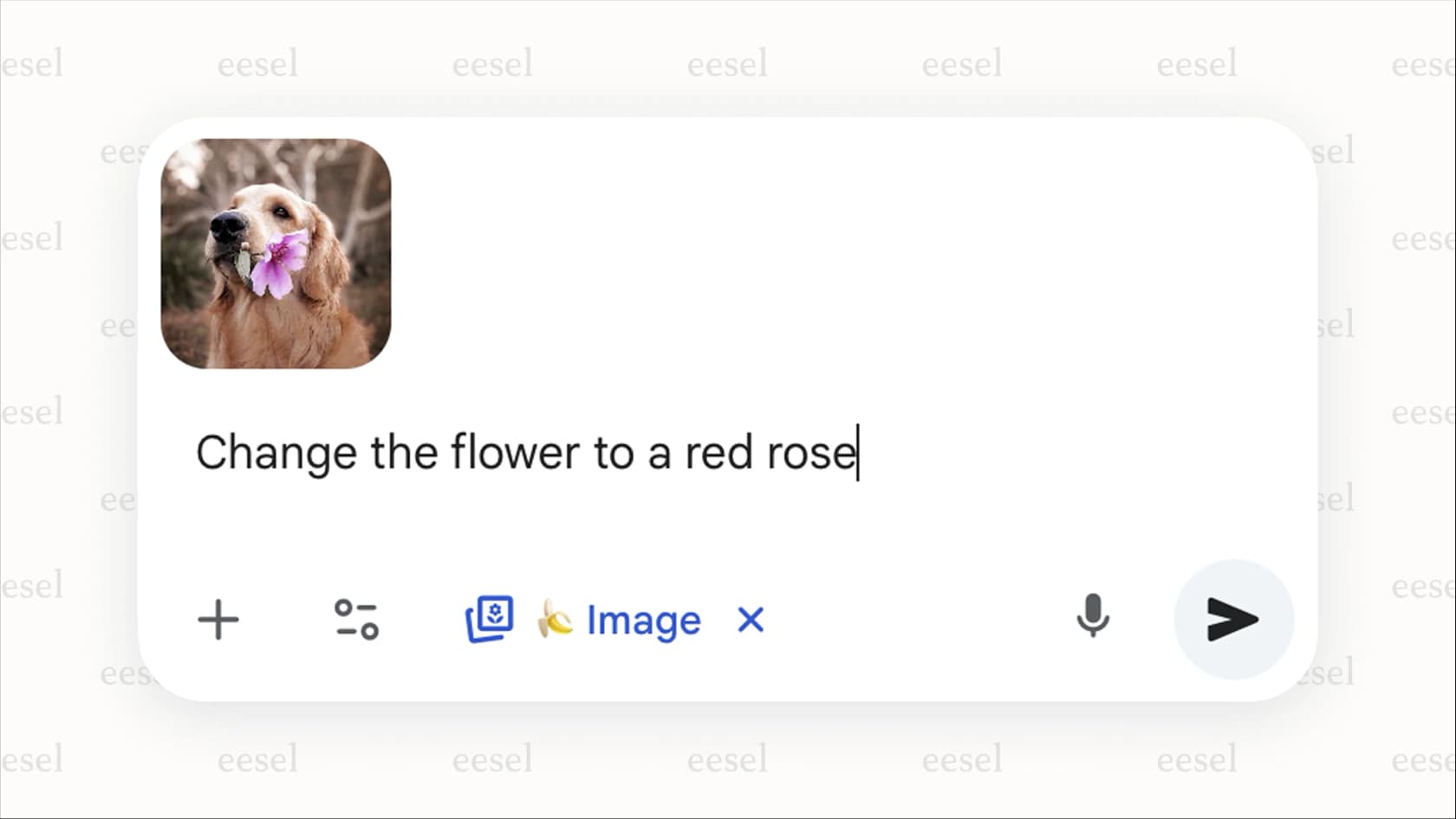 Una captura de pantalla de la función de edición de imágenes de la aplicación móvil Google Gemini, impulsada por Nano Banana, con una imagen de ejemplo y una barra de solicitud que dice, "Escribe lo que quieres editar..."