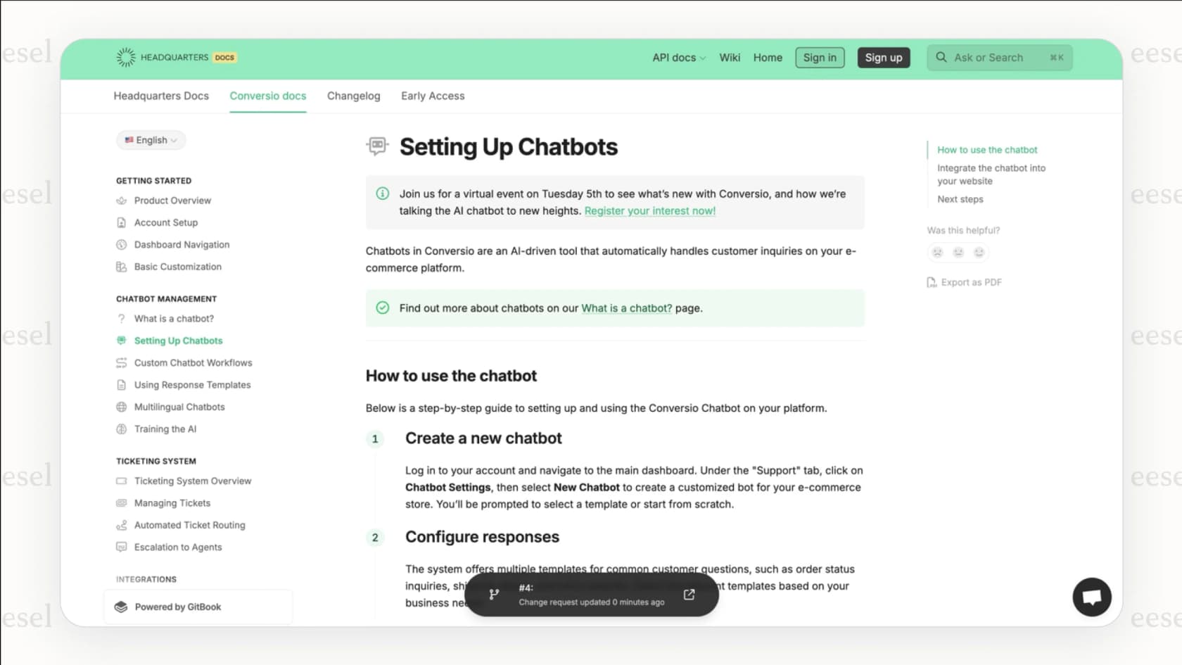 A screenshot of the GitBook editor, demonstrating the block-based system which is a key feature included in the GitBook pricing.