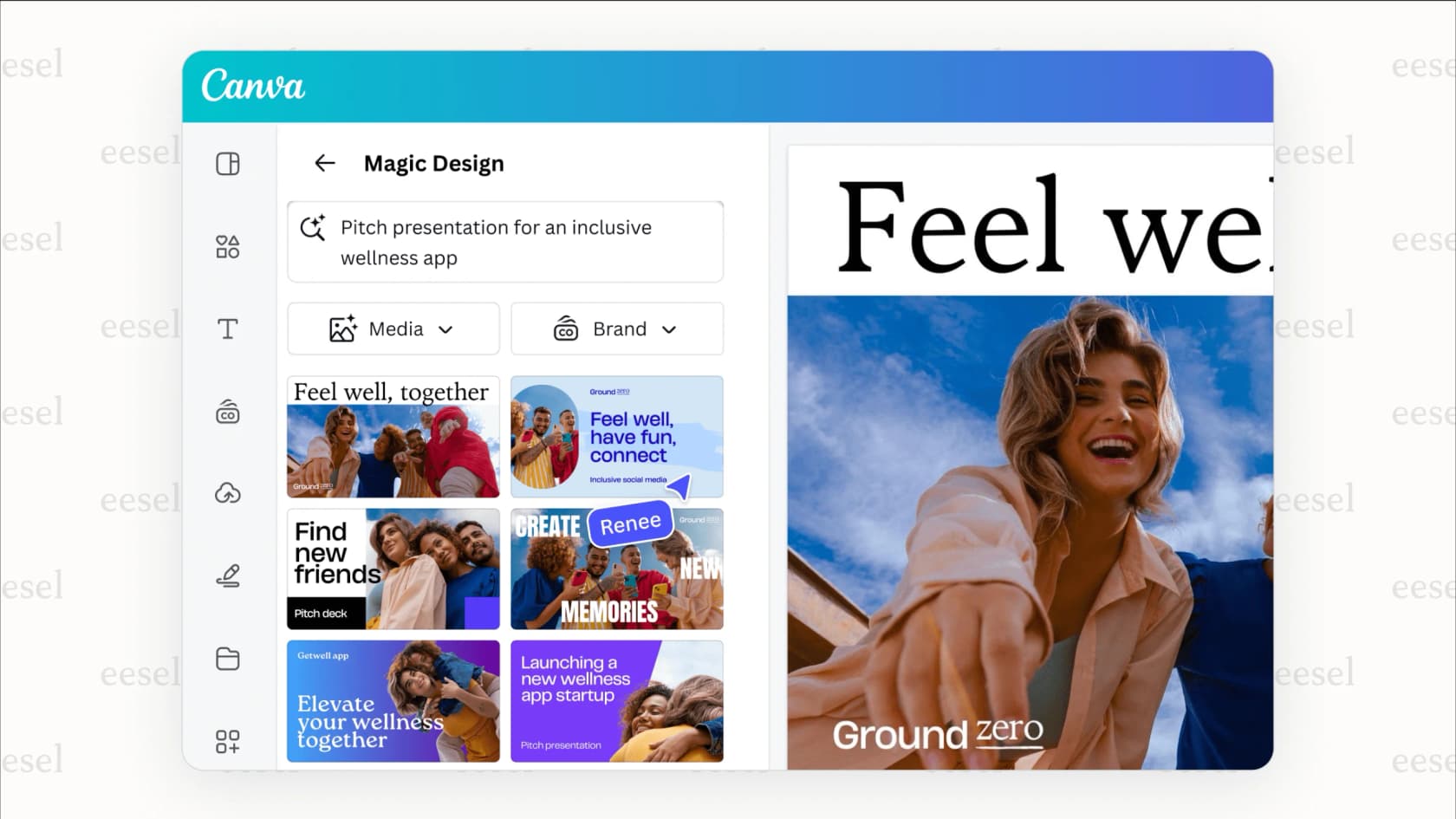Uma visão do Magic Studio do Canva, onde os utilizadores podem gerar designs e apresentações usando prompts de IA, um fator-chave na nova estrutura de preços da IA do Canva.