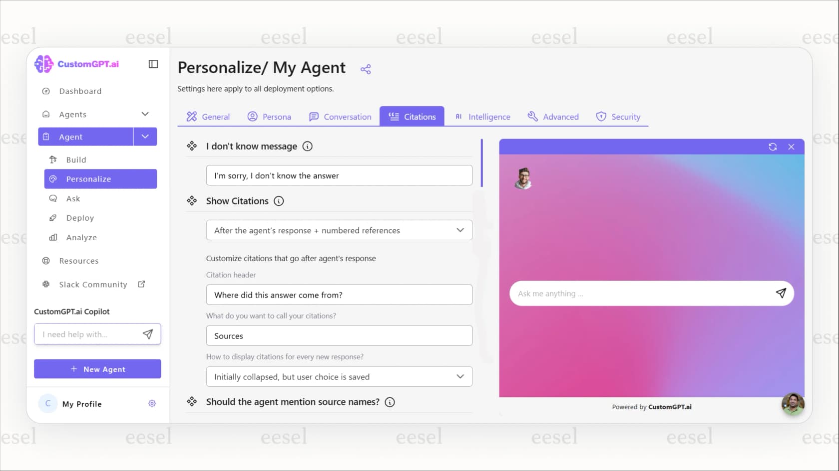 A screenshot of a CustomGPT.ai chatbot response with source citations, a key feature mentioned in many CustomGPT.ai reviews.