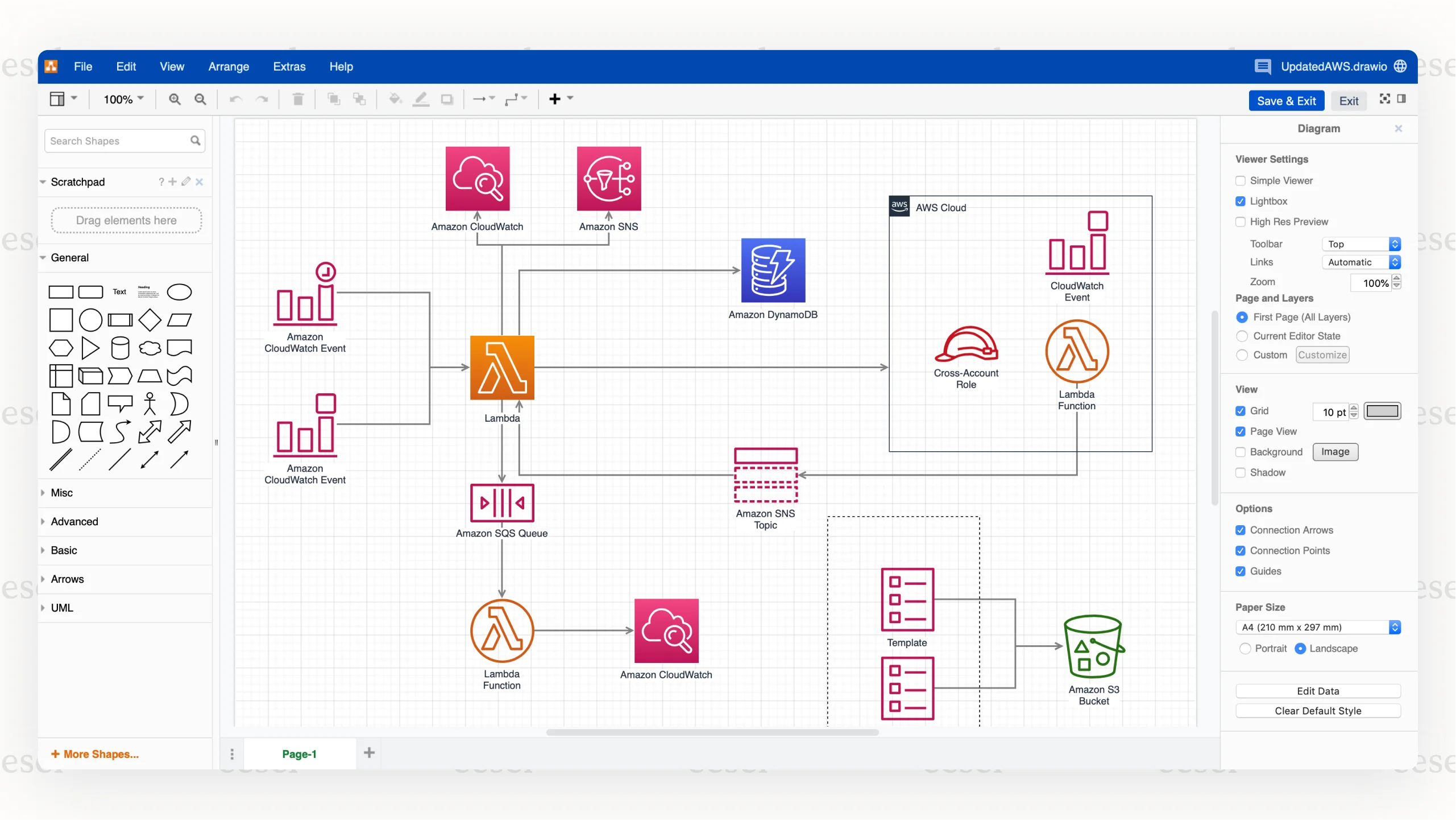 A screenshot of the draw.io editor within Confluence, which is one of the top Confluence apps for visualizing information, showing a complex flowchart being built.