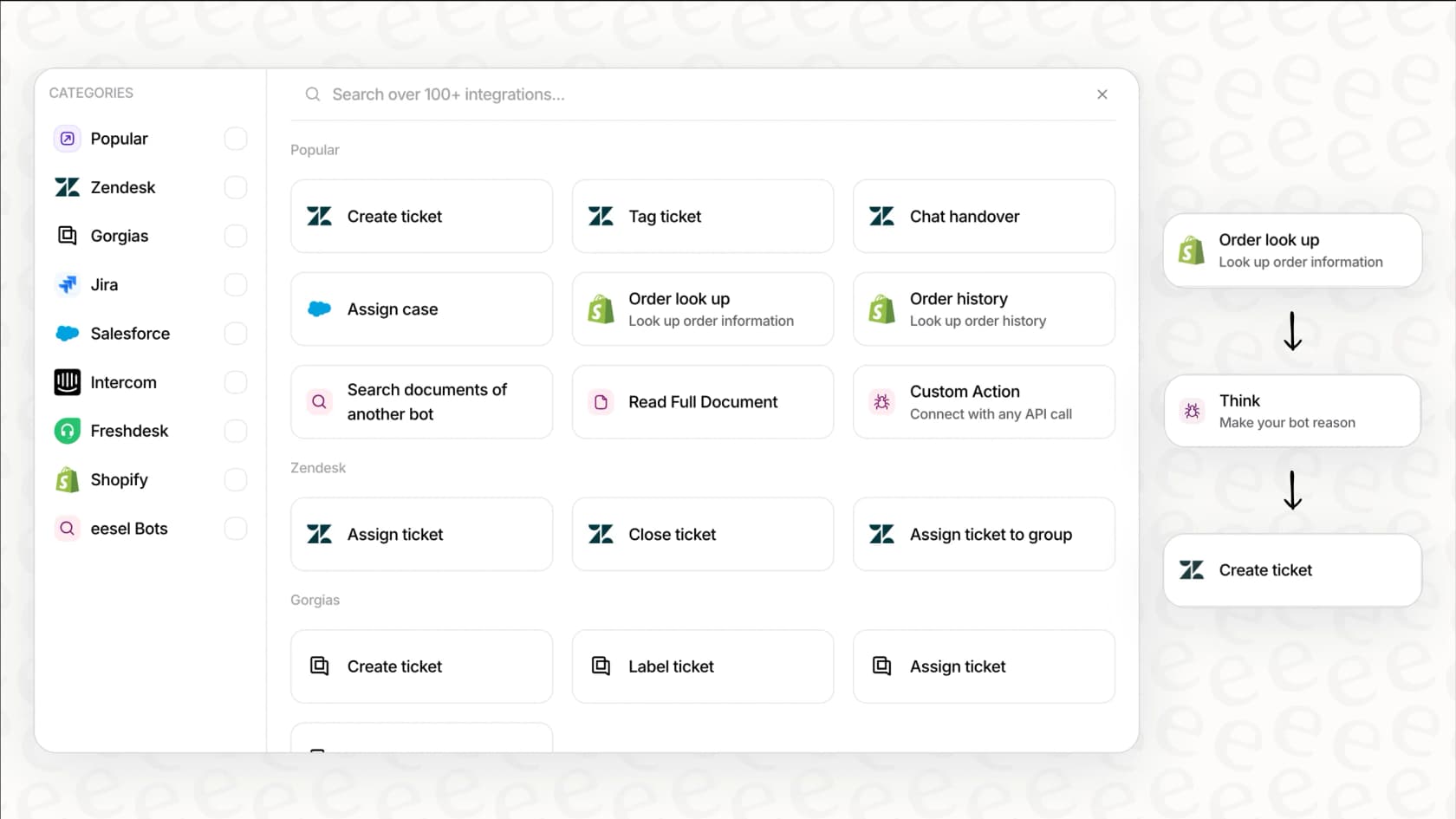Der Workflow-Builder des automatisierten Ticketing-Systems eesel AI, in dem Benutzer die KI anpassen können