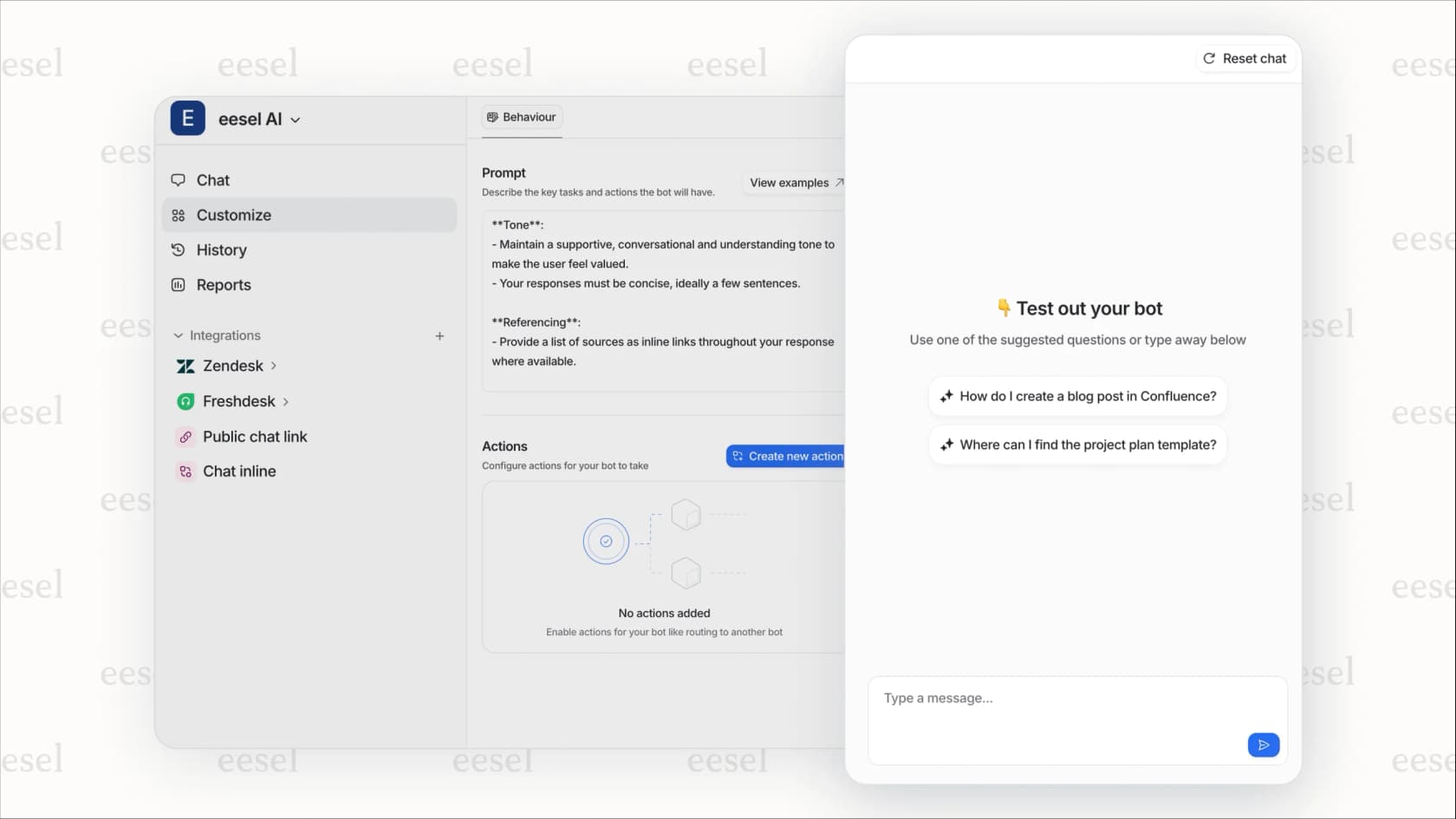 A screenshot of the eesel AI dashboard showing the results of a simulation on historical support tickets, relevant to the Make vs Zapier discussion for specialized use cases.
