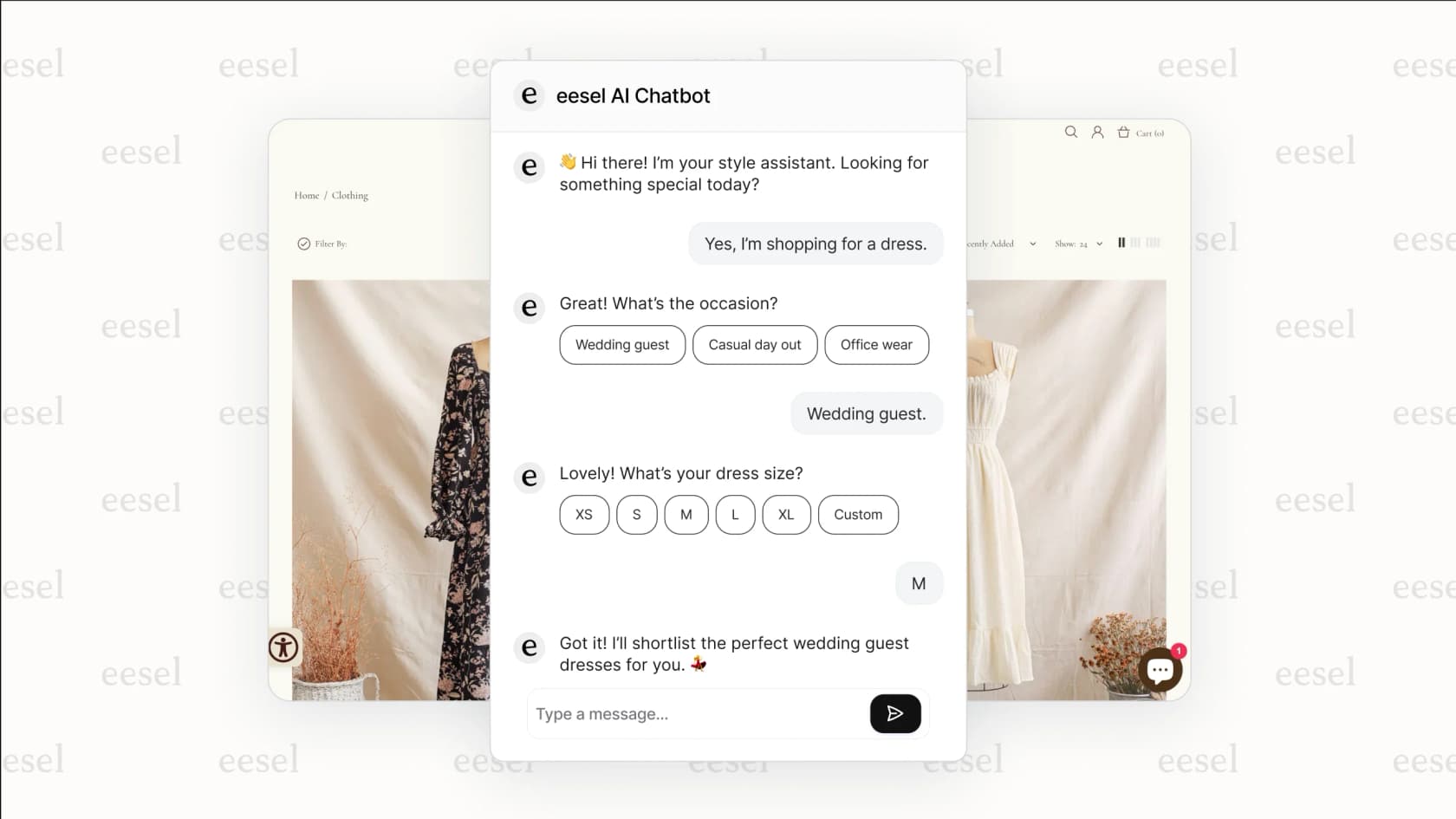 A screenshot of the eesel AI chatbot on a store, showing how automation can lower the operational side of WooCommerce pricing.