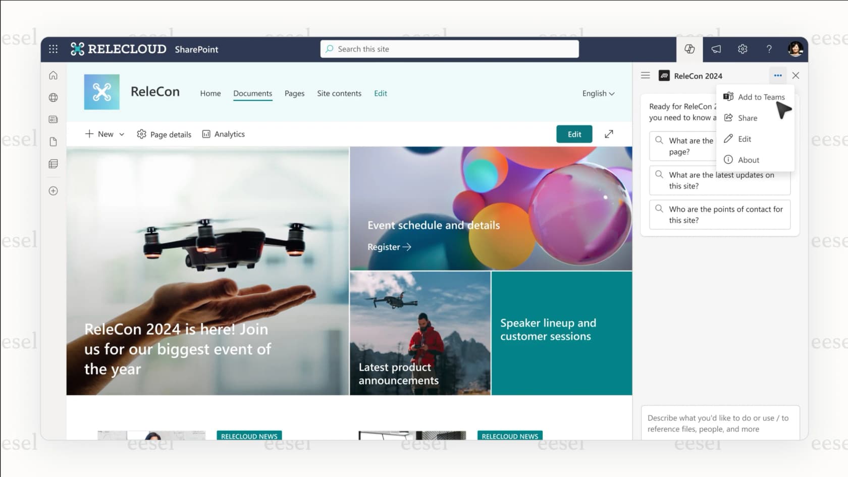 A screenshot of Microsoft 365 Copilot generating content in SharePoint, an add-on that affects overall SharePoint pricing.