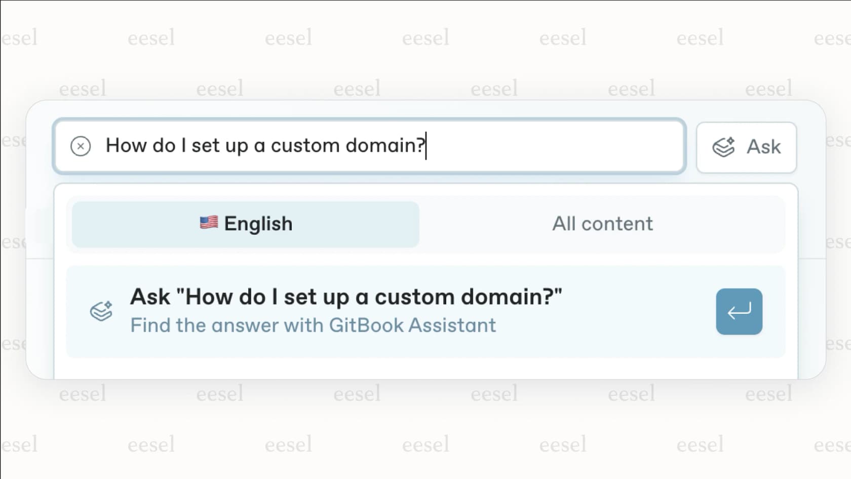 A screenshot showing the AI search and answers feature on a live GitBook site, which is a key value proposition of the higher-tier GitBook pricing plans.