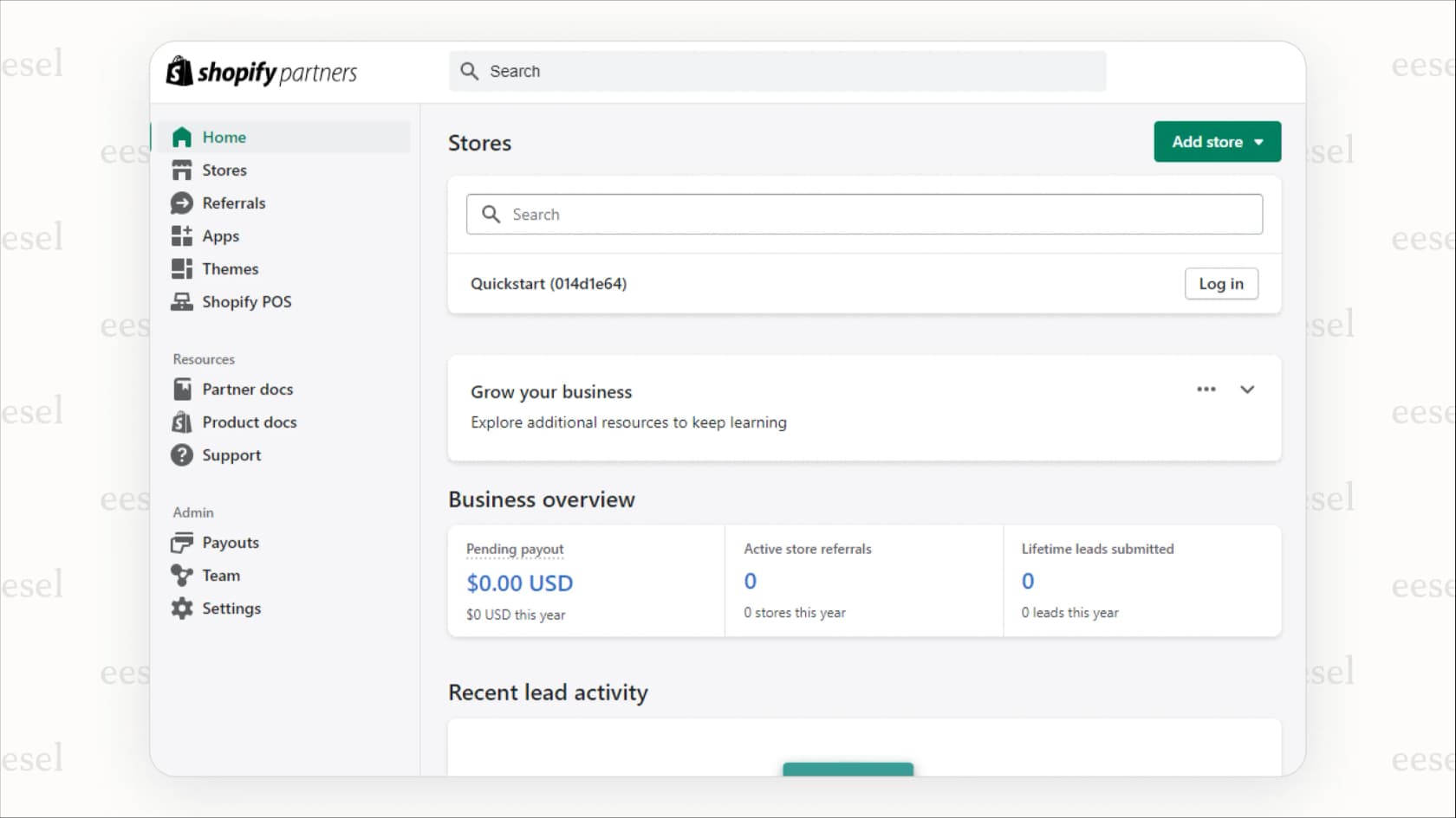 Capture d'écran du tableau de bord du programme partenaire Shopify montrant diverses opportunités de gain, une marque de fabrique des meilleurs programmes de partenariat SaaS dans l'e-commerce.