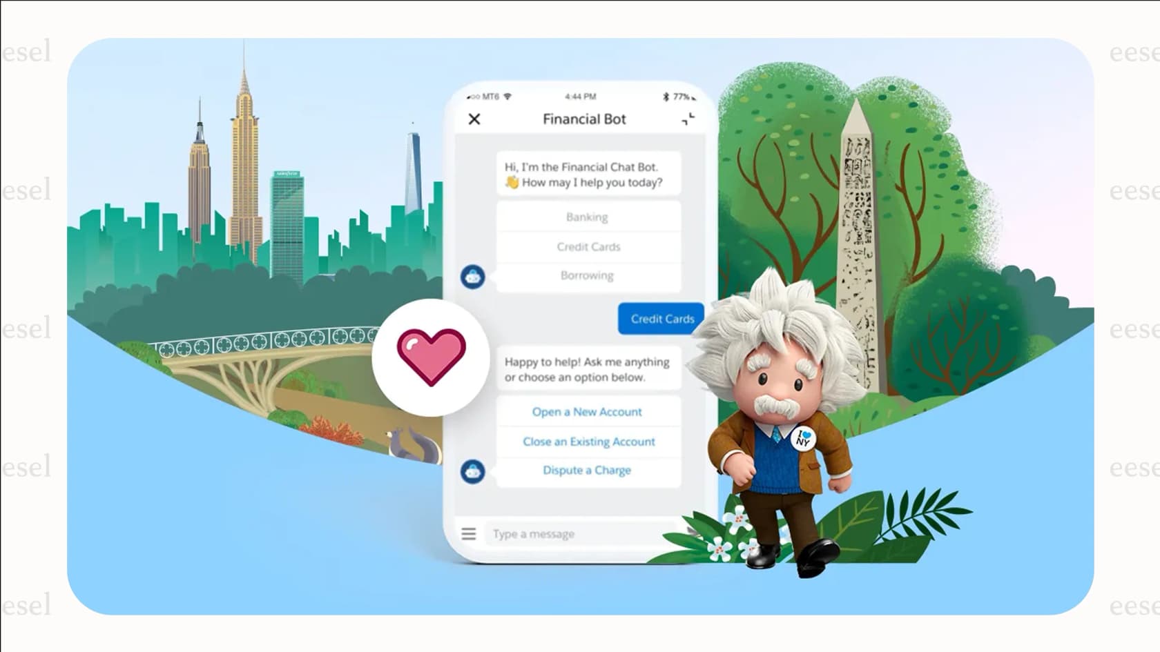 An example of a Salesforce Einstein Bot in a customer portal, demonstrating what AI does Salesforce use for customer support.