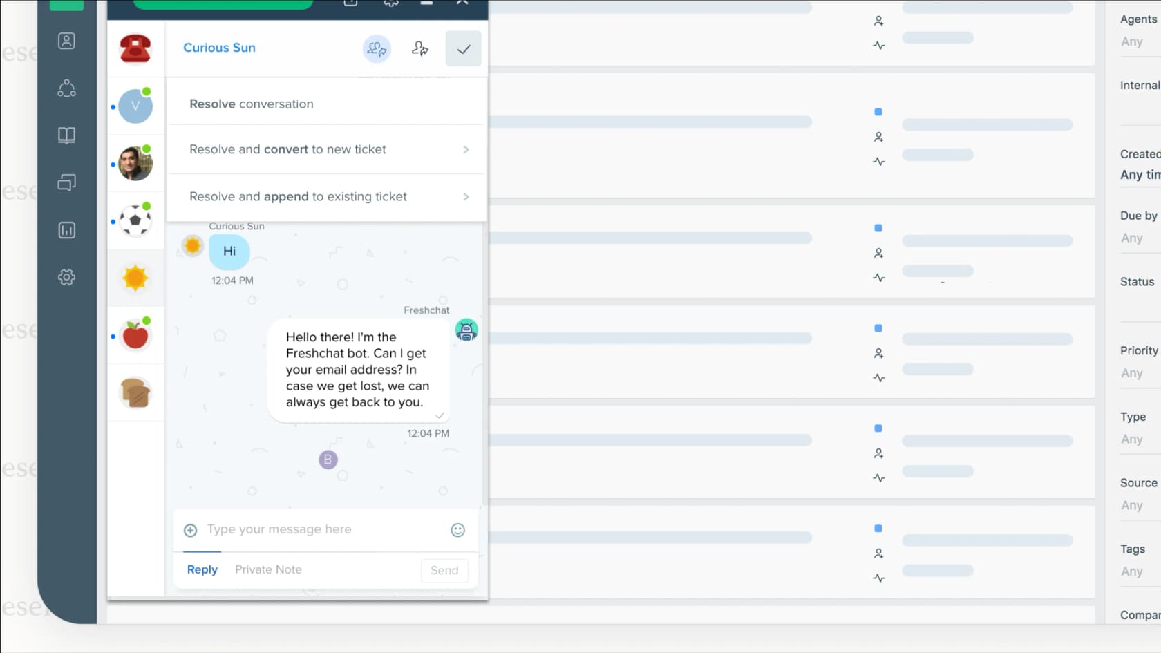 Una captura de pantalla que muestra cómo funciona Freshchat