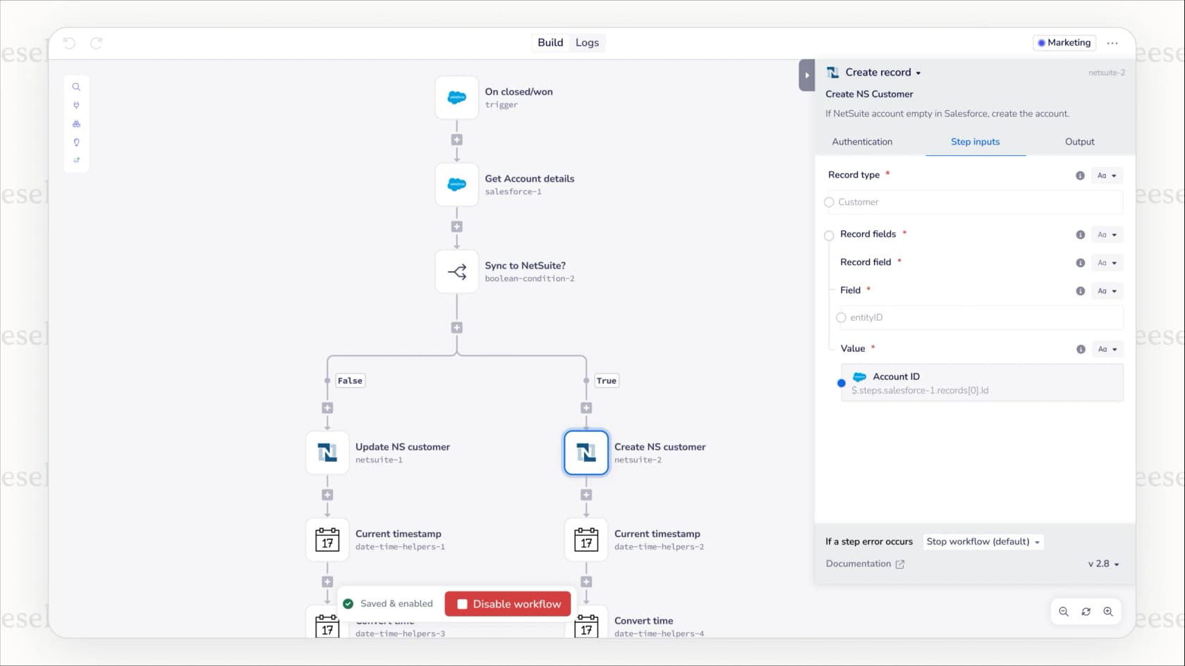 A screenshot of the Tray.io low-code interface and its universal API connector, a key feature for this platform among technical Make.com alternatives.