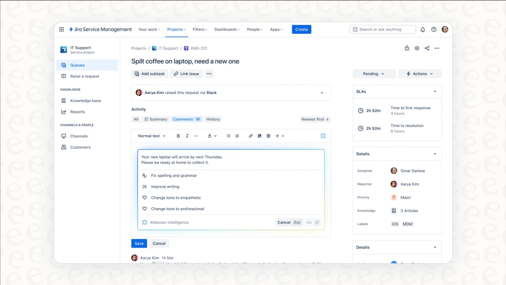 Das kundenorientierte Portal des automatisierten Ticketing-Systems von Jira, das für IT-Service-Management-Anfragen konzipiert wurde.