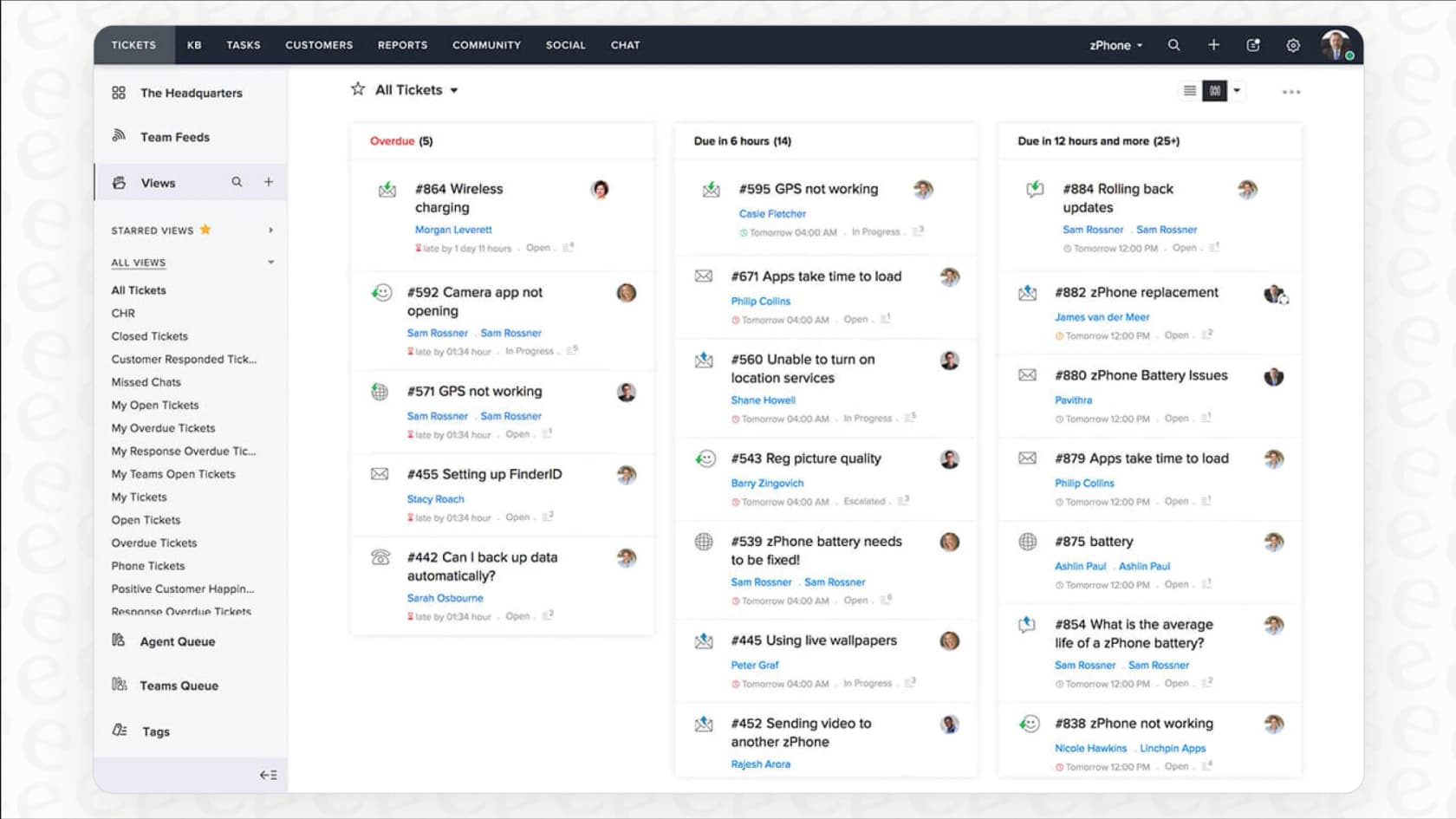 A view of the Zoho Desk ticket interface, where the Zia Answer Bot provides agent assistance.